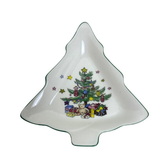 Set of 2 Nikko Japan Christmas Tree Shaped Porcelain Candy Dishes - Picture 1 of 7